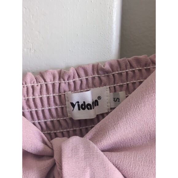 Yidarton Women's S Pale Pink Front Bow Tie Midi SunDress Buttons & Cut Outs - Picture 4 of 10